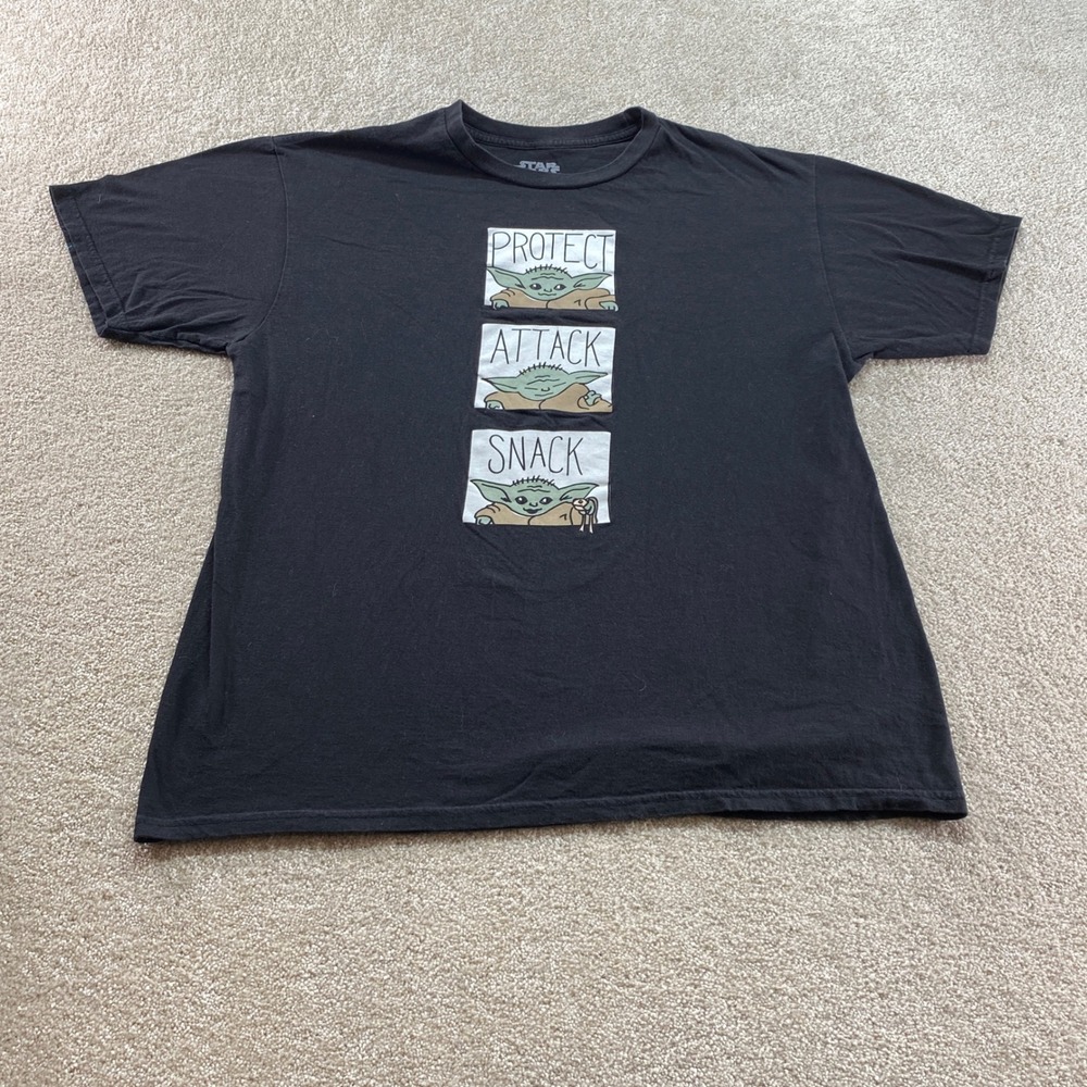 Star Wars Shirt‎ Mens XL Black Grogu Baby Yoda Protect Attack Snack Graphic Tee